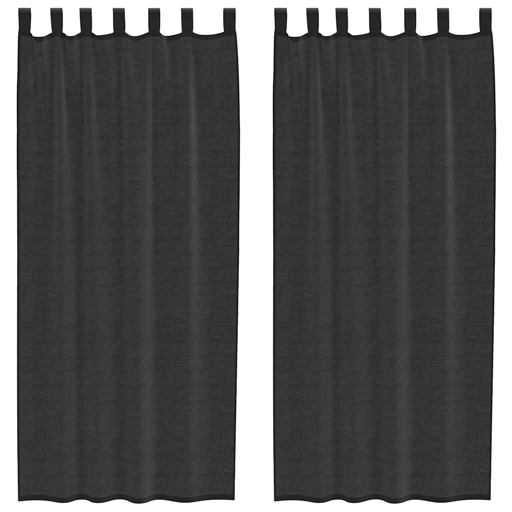 Voile Curtains with Tab Top 2 pcs Black