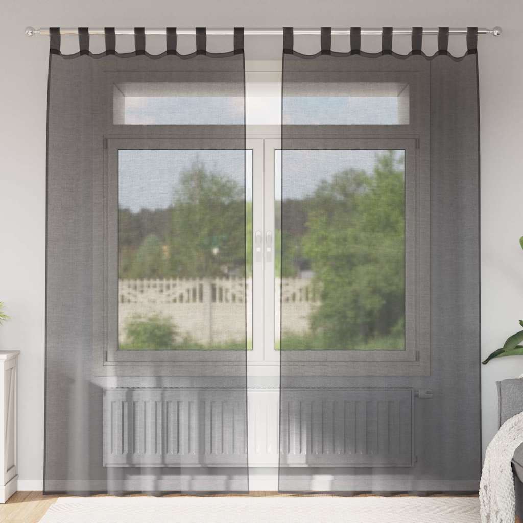 Voile Curtains with Tab Top 2 pcs Black