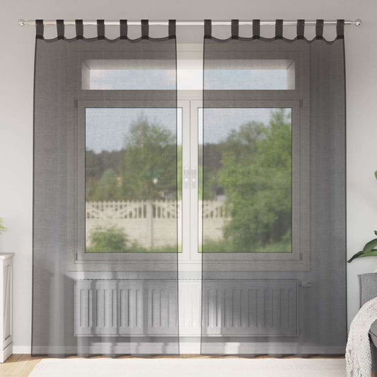 Voile Curtains with Tab Top 2 pcs Black