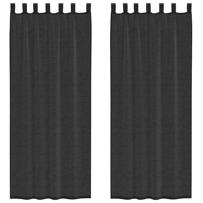 Voile Curtains with Tab Top 2 pcs Black