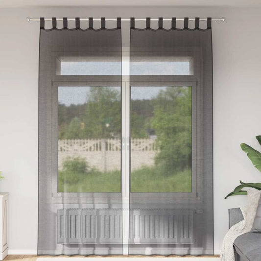 Voile Curtains with Tab Top 2 pcs Black