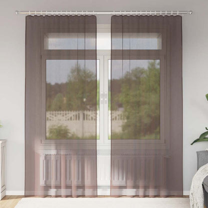 Voile Curtains with Tab Top 2 pcs Brown