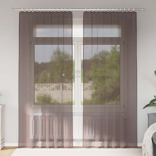Voile Curtains with Tab Top 2 pcs Brown