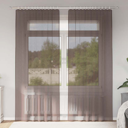 Voile Curtains with Tab Top 2 pcs Brown