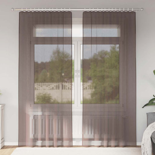 Voile Curtains with Tab Top 2 pcs Brown