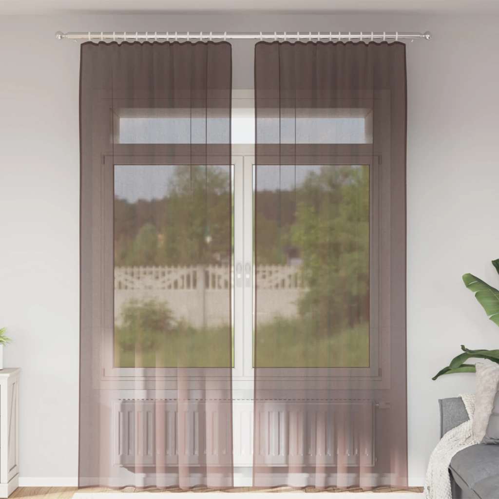 Voile Curtains with Tab Top 2 pcs Brown
