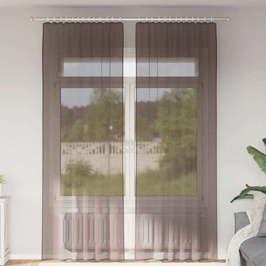 Voile Curtains with Tab Top 2 pcs Brown