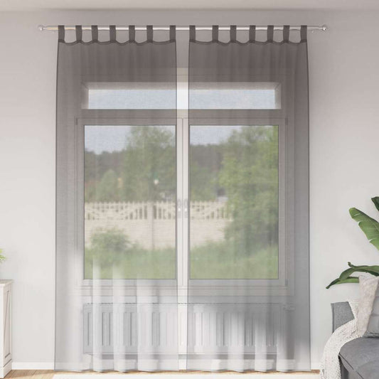 Voile Curtains with Loops 2 pcs Dark Grey 140x260 cm