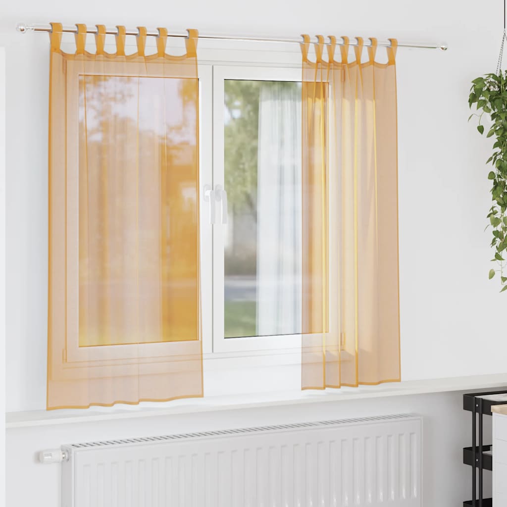 Voile Curtains with Loops 2 pcs Orange 140x140 cm