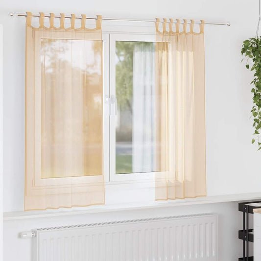 Voile Curtains with Loops 2 pcs Sand 140x140 cm