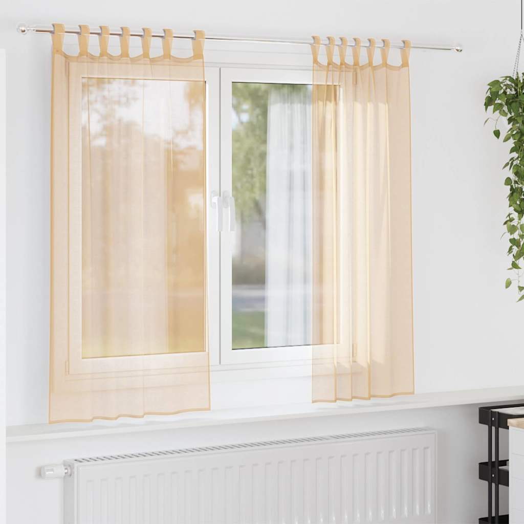 Voile Curtains with Loops 2 pcs Sand 140x175 cm