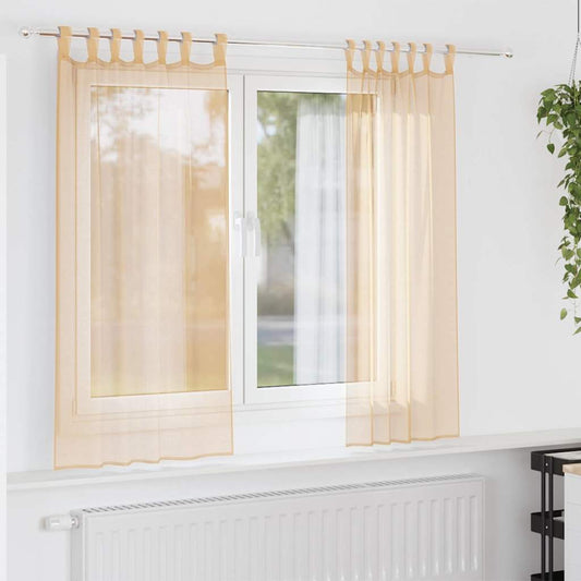 Voile Curtains with Loops 2 pcs Sand 140x175 cm