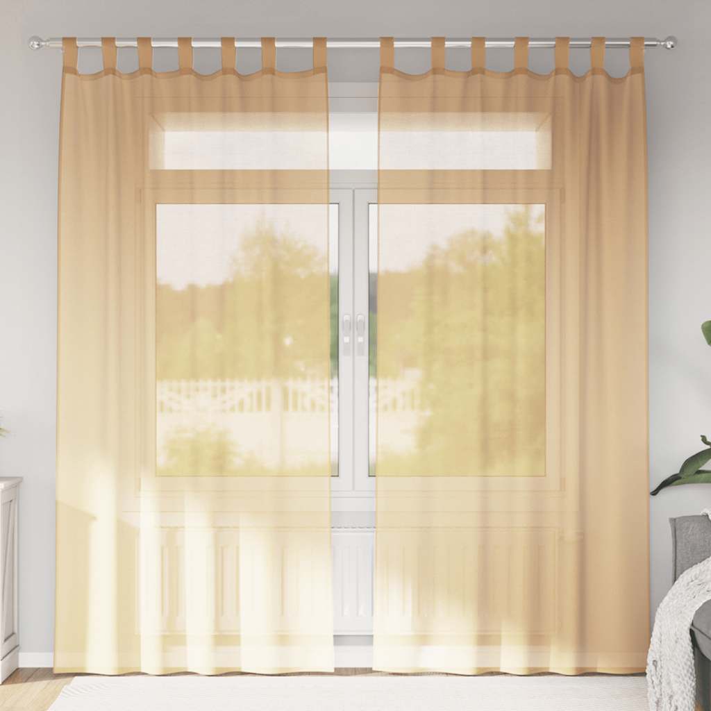 Voile Curtains with Loops 2 pcs Sand 140x225 cm
