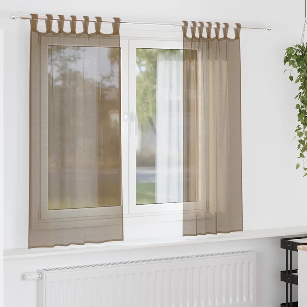 Voile Curtains with Loops 2 pcs Light Brown 140x140 cm