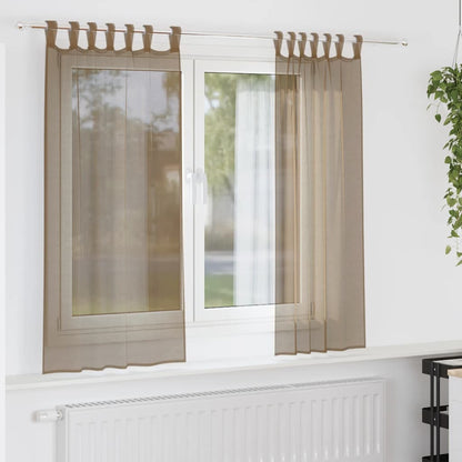 Voile Curtains with Loops 2 pcs Light Brown 140x140 cm
