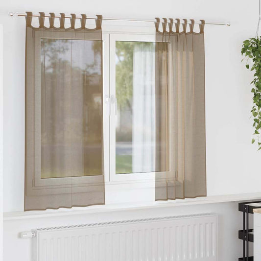 Voile Curtains with Loops 2 pcs Light Brown 140x175 cm