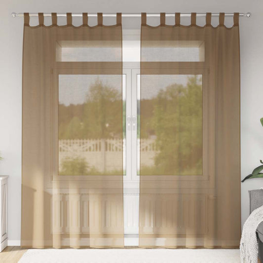 Voile Curtains with Loops 2 pcs Light Brown 140x225 cm