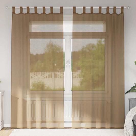 Voile Curtains with Loops 2 pcs Light Brown 140x245 cm