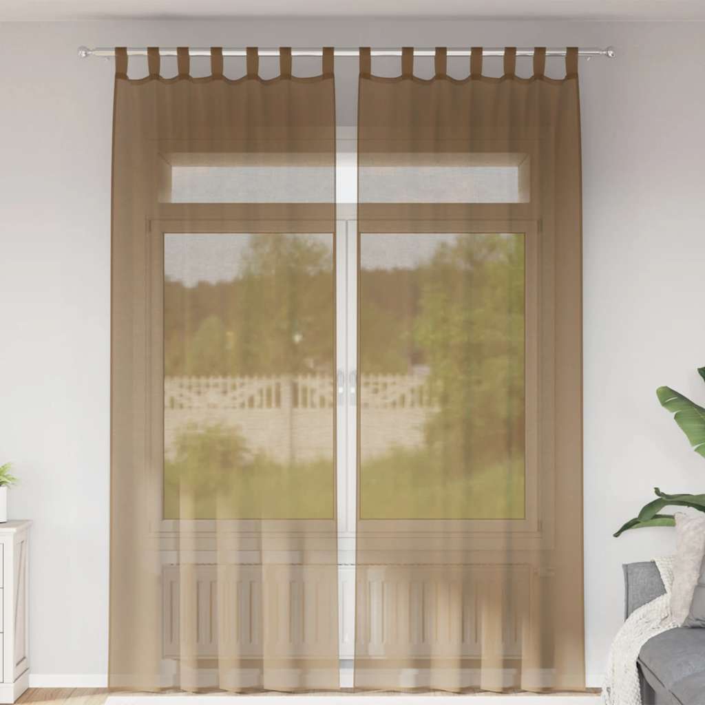 Voile Curtains with Loops 2 pcs Light Brown 140x260 cm
