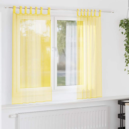 Voile Curtains with Loops 2 pcs Yellow 140x140 cm