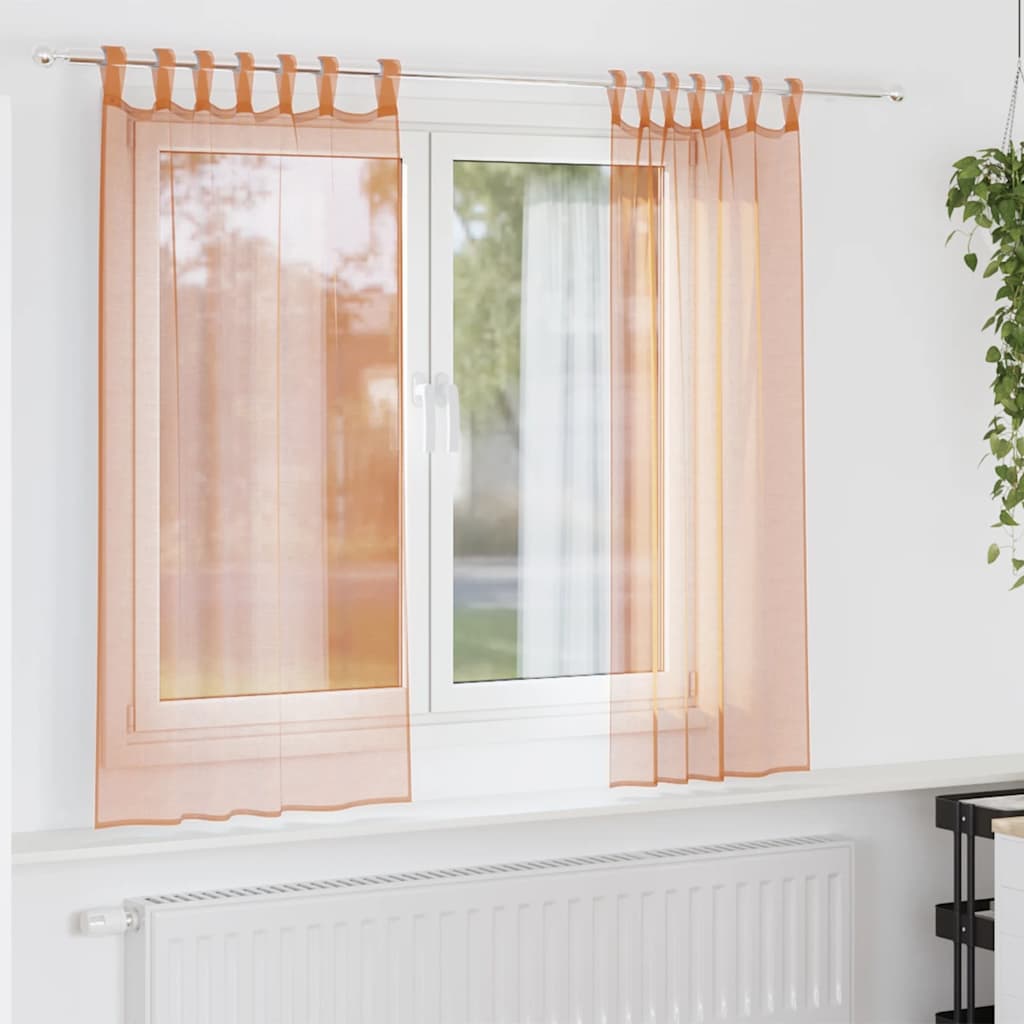 Voile Curtains with Loops 2 pcs Terracotta 140x140 cm