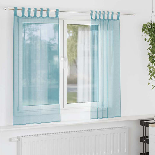 Voile Curtains with Loops 2 pcs Turquoise 140x140 cm
