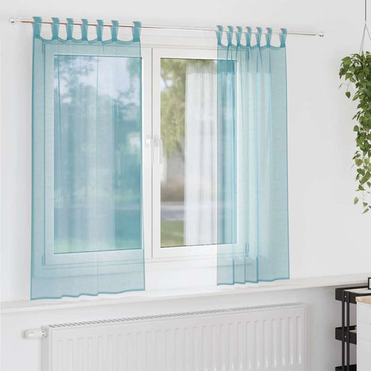 Voile Curtains with Loops 2 pcs Turquoise 140x175 cm