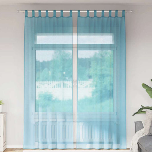 Voile Curtains with Loops 2 pcs Turquoise 140x260 cm
