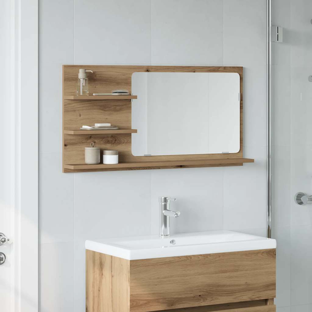 Bathroom Mirror Cabinet Artisan Oak 90x11x45 cm Engineered Wood