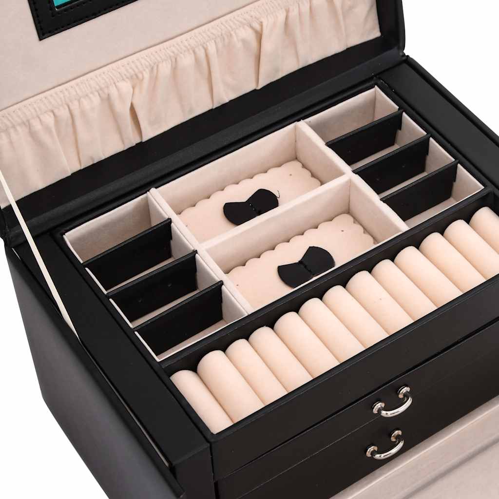 Jewellery Box 3-Layer with Mirror Lockable Black 26x18x17.5 cm