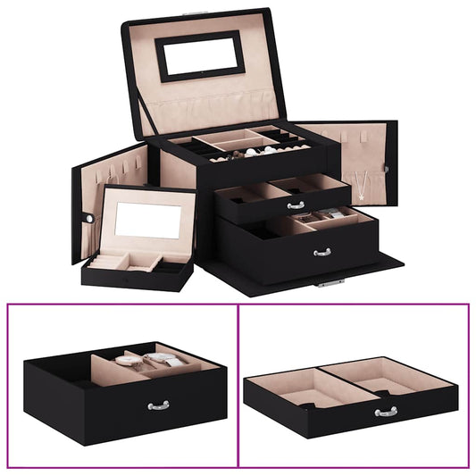 Jewellery Box 3-Layer with Mirror Lockable Black 26x18x17.5 cm