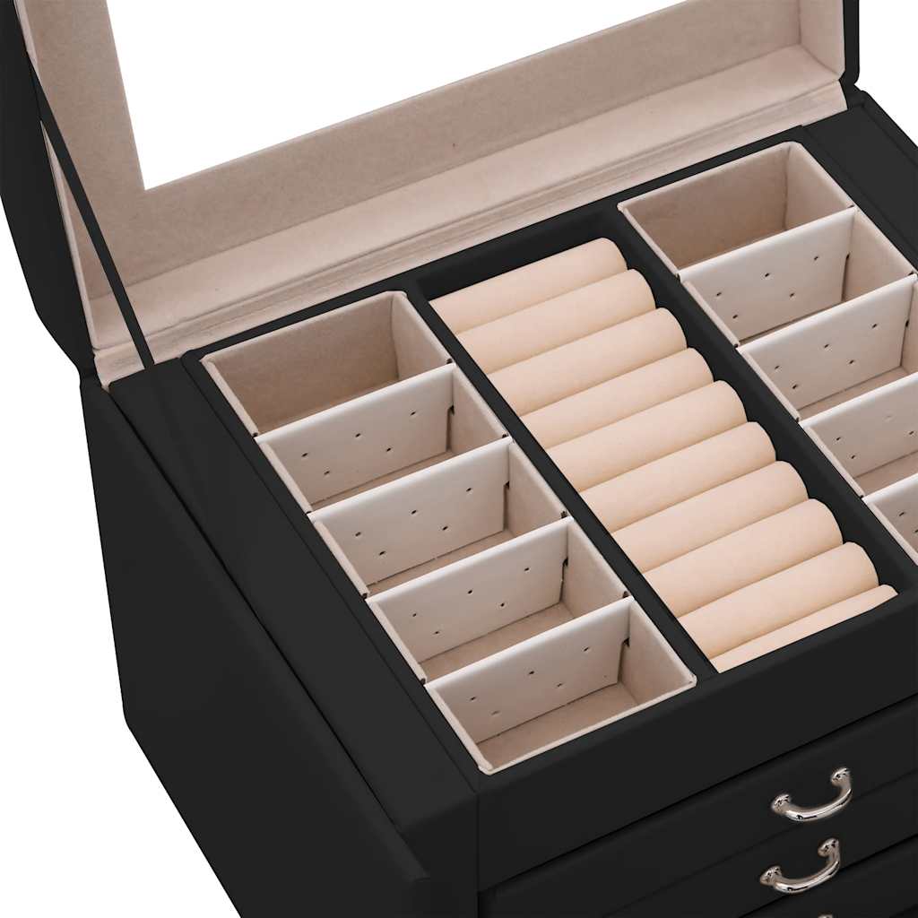 Jewellery Box 4-Layer with Mirror Lockable Black 22.5x17.5x16.5 cm