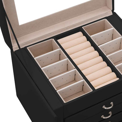 Jewellery Box 4-Layer with Mirror Lockable Black 22.5x17.5x16.5 cm