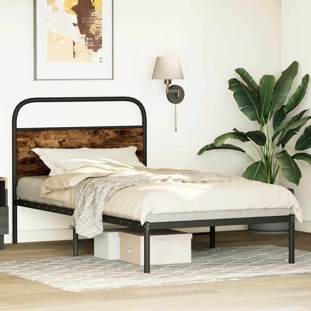Bed Frame Without Mattress 100x190 cm Smoked Oak Engineered Wood