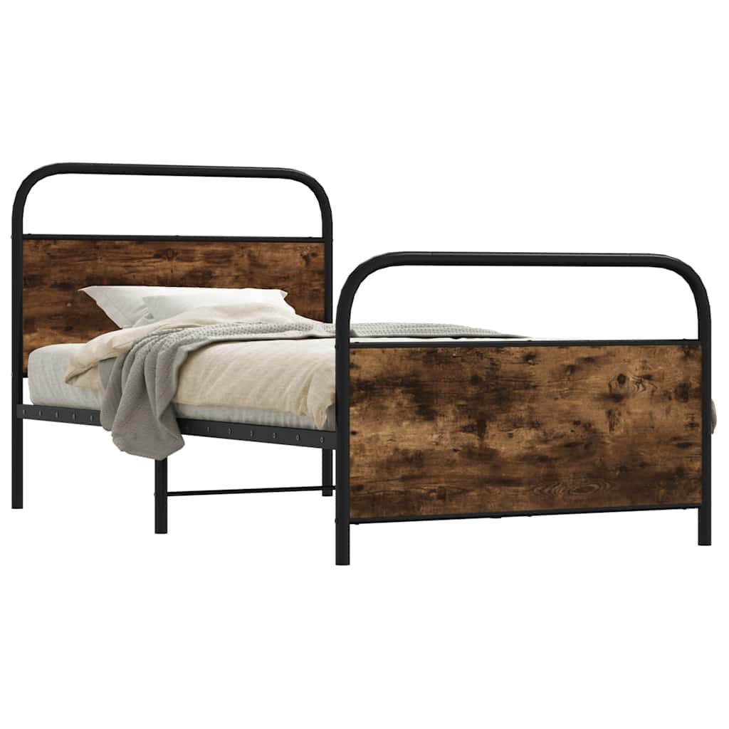 Bed Frame Without Mattress 107x203 cm Smoked Oak Engineered Wood
