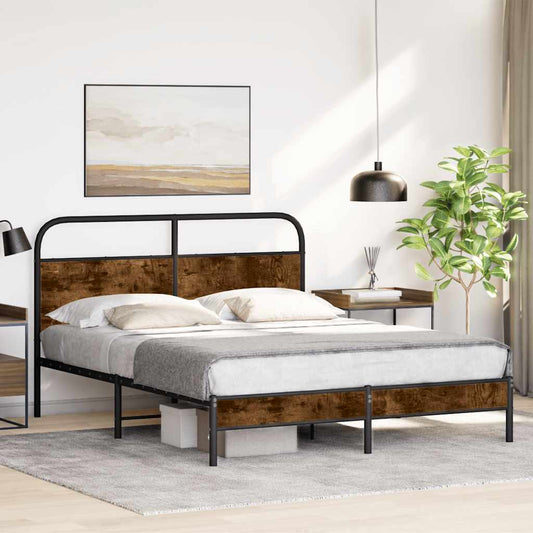 Bed Frame Without Mattress 160x200 cm Smoked Oak Engineered Wood