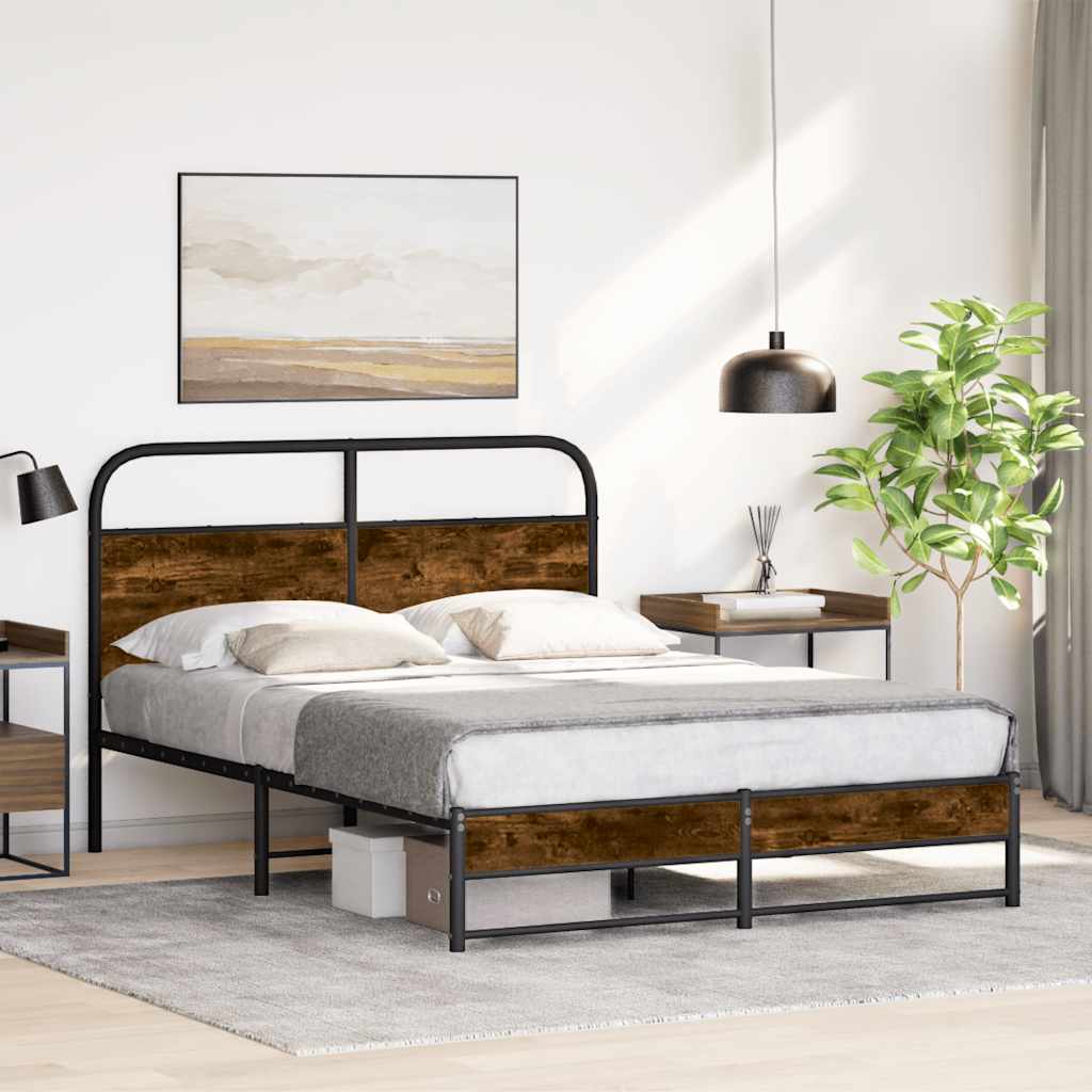 Bed Frame Without Mattress 140x190 cm Smoked Oak Engineered Wood
