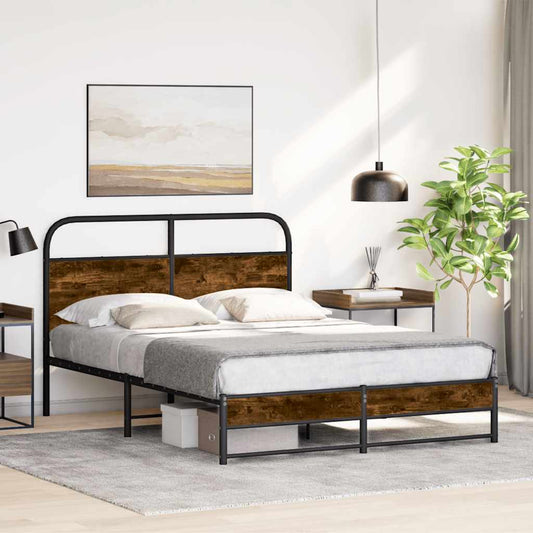 Bed Frame Without Mattress 140x190 cm Smoked Oak Engineered Wood