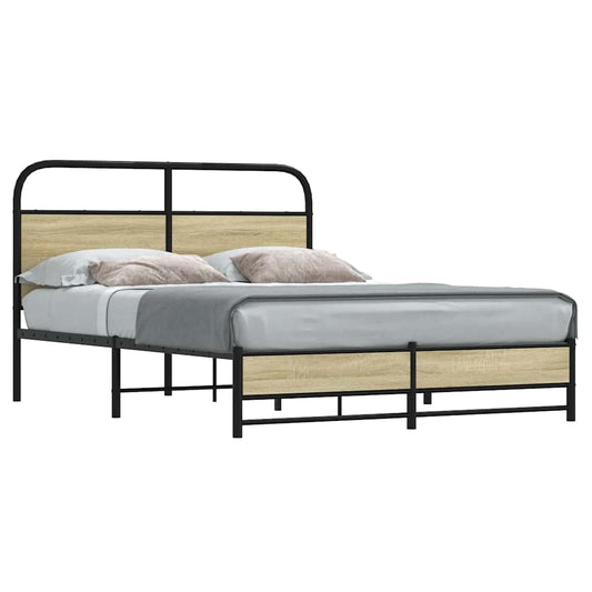 Bed Frame without Mattress 135x190 cm Double Sonoma Oak Engineered Wood