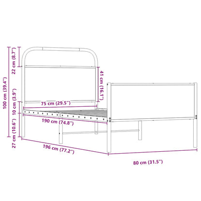 Bed Frame without Mattress 75x190 cm Sonoma Oak Engineered Wood