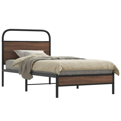 Bed Frame without Mattress 107x203 cm Brown Oak Engineered Wood