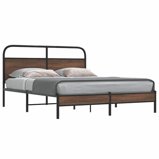 Bed Frame without Mattress 150x200 cm King Size Brown Oak Engineered Wood