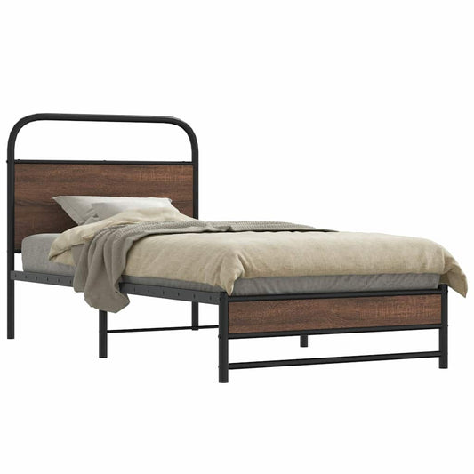 Bed Frame without Mattress 107x203 cm Brown Oak Engineered Wood