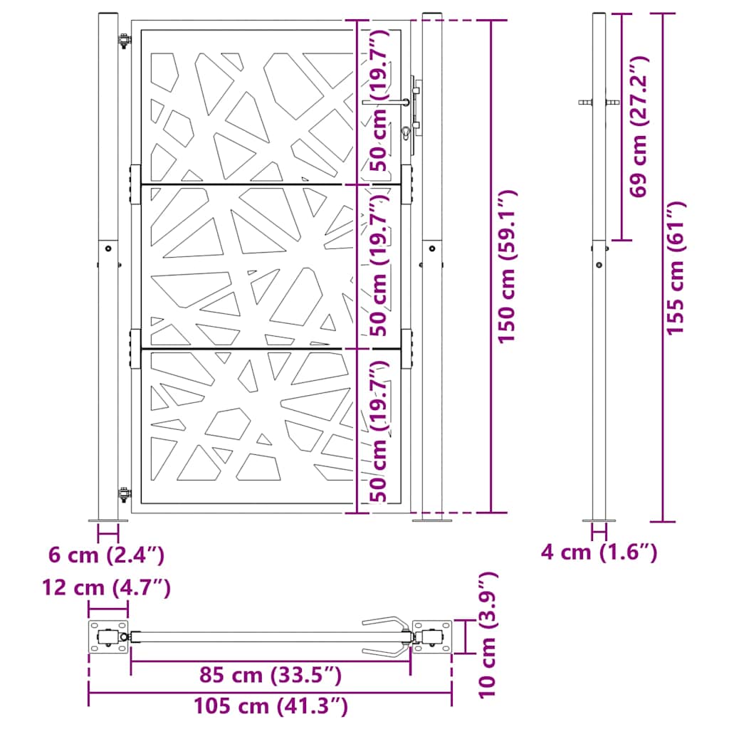Garden Gate Black 105x155 cm Steel Light Design