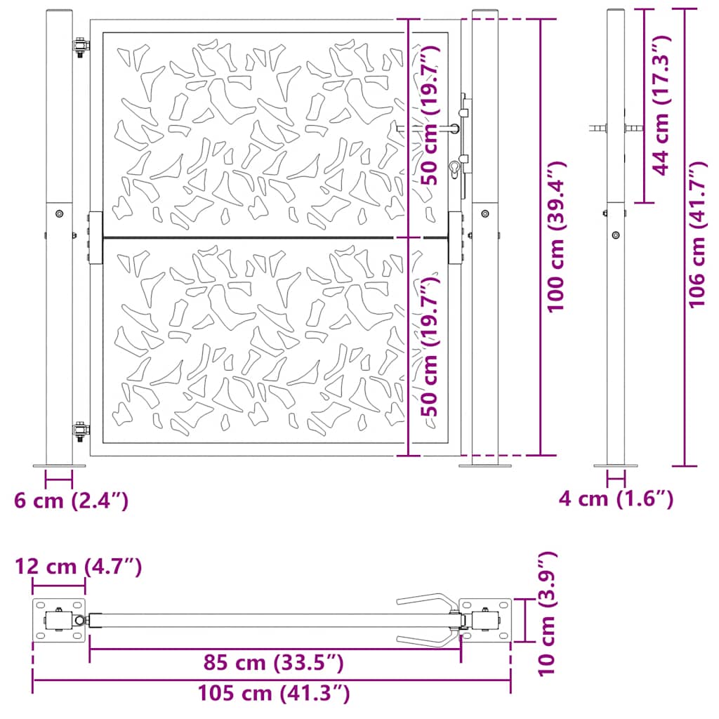 Garden Gate Black 105x106 cm Steel Leaf Design