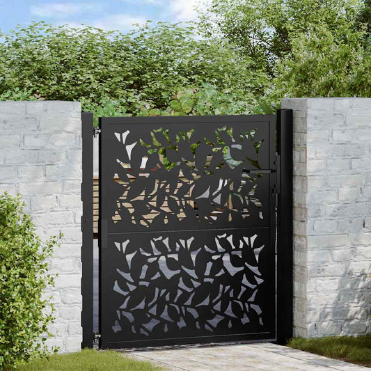 Garden Gate Black 105x106 cm Steel Leaf Design
