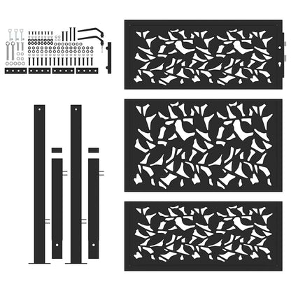 Garden Gate Black 105x130 cm Steel Leaf Design