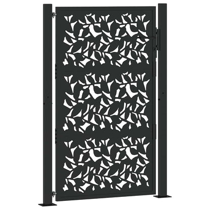 Garden Gate Black 105x155 cm Steel Leaf Design