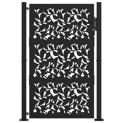 Garden Gate Black 105x155 cm Steel Leaf Design