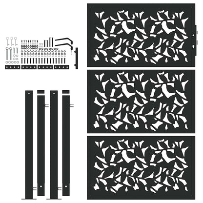 Garden Gate Black 105x155 cm Steel Leaf Design